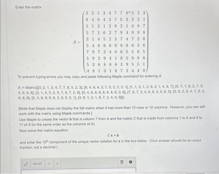 Solved Enter the matrix To prevent typing errors you may | Chegg.com