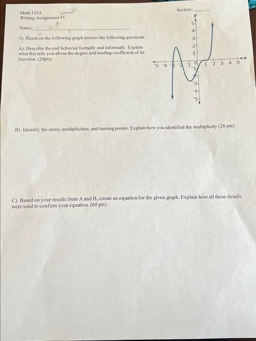 Solved Math 1314 Writing Assignment #5 Name: 5). Based on | Chegg.com