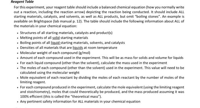 Solved Hey, I dont know how to write a reagent table for | Chegg.com