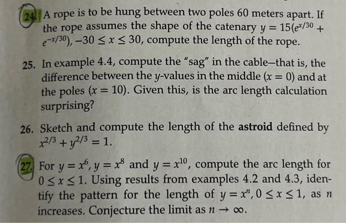 Solved 24) A rope is to be hung between two poles 60 meters | Chegg.com