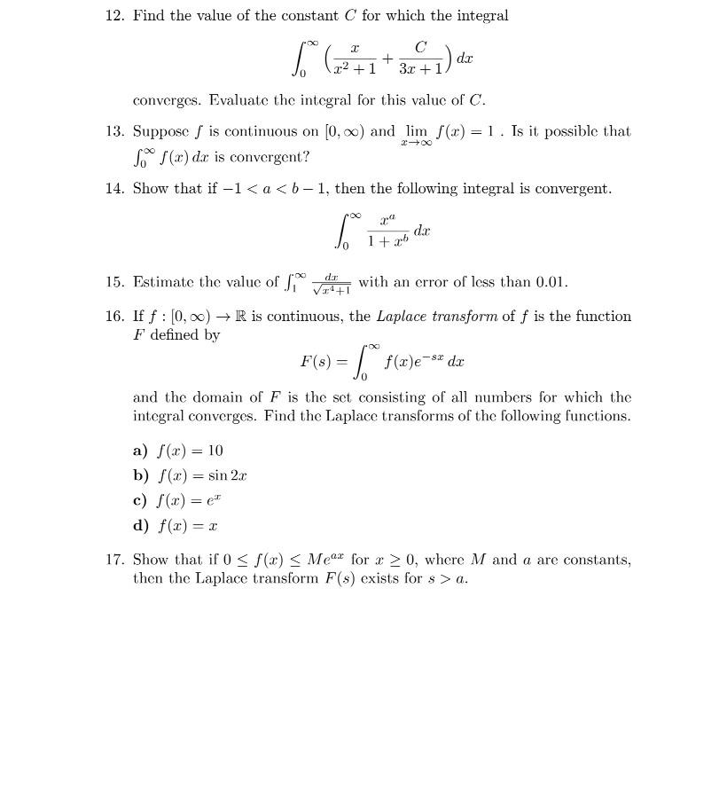 Solved 12. Find the value of the constant C for which the | Chegg.com