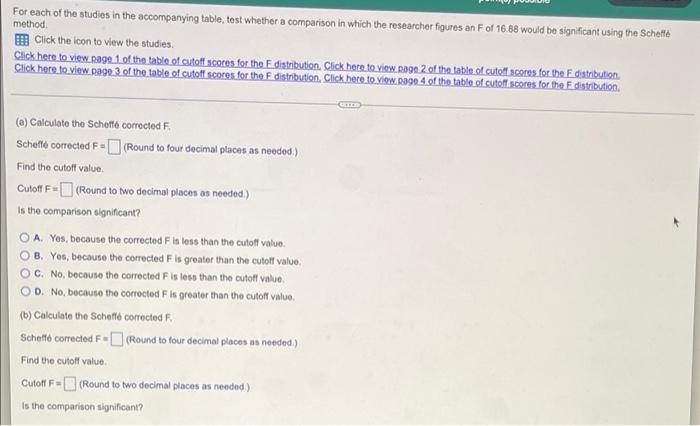 Solved For each of the studies in the accompanying table, | Chegg.com