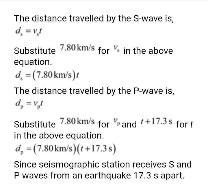 What is the formula for p- and s-waves in an earthquake?