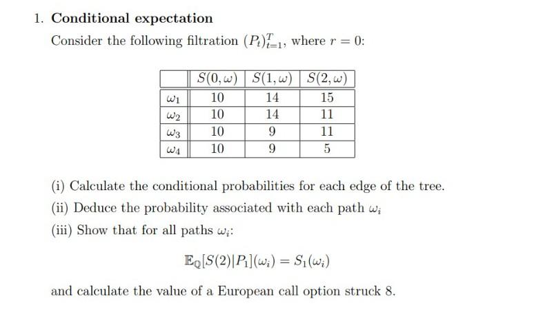 1. Conditional expectation Consider the following | Chegg.com