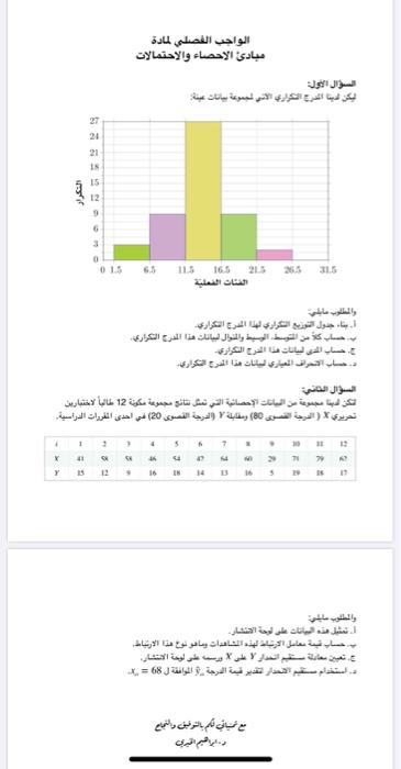 الواجب الفصلي لمادة مبادئ الاحصاء والاحتمالات السؤال Chegg Com