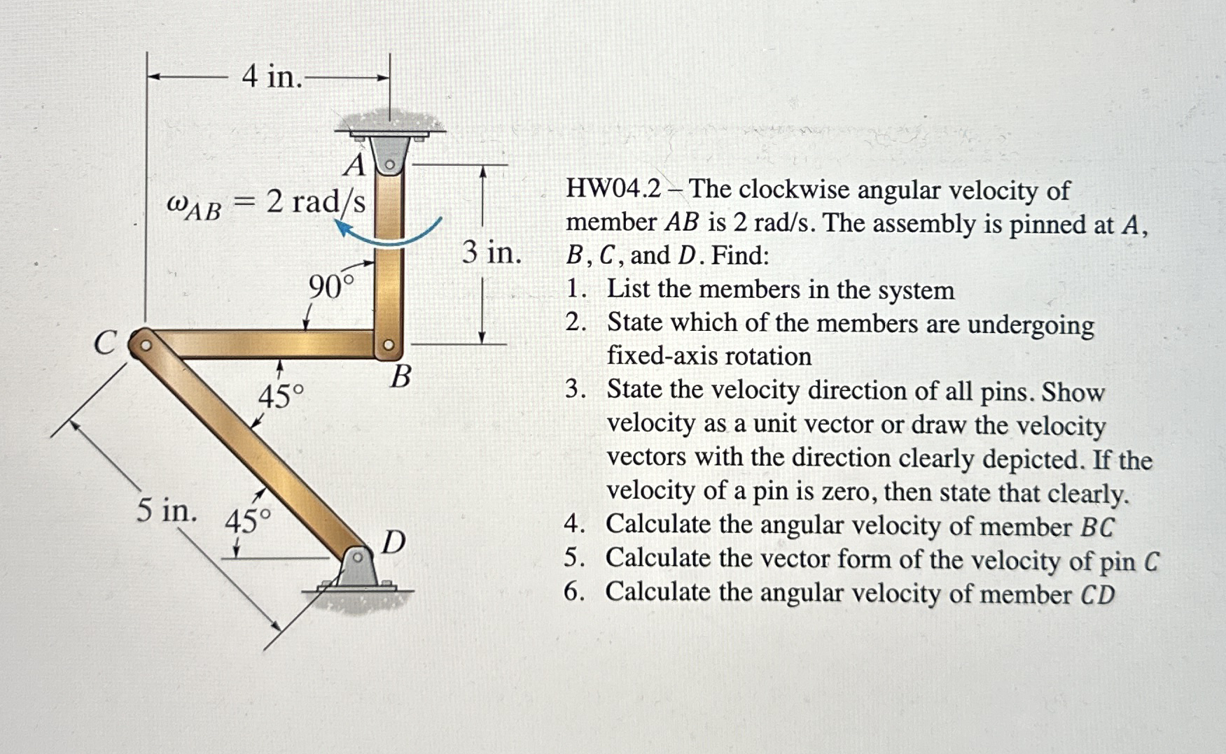 Solved HW04.2 - ﻿The clockwise angular velocity of member AB | Chegg.com