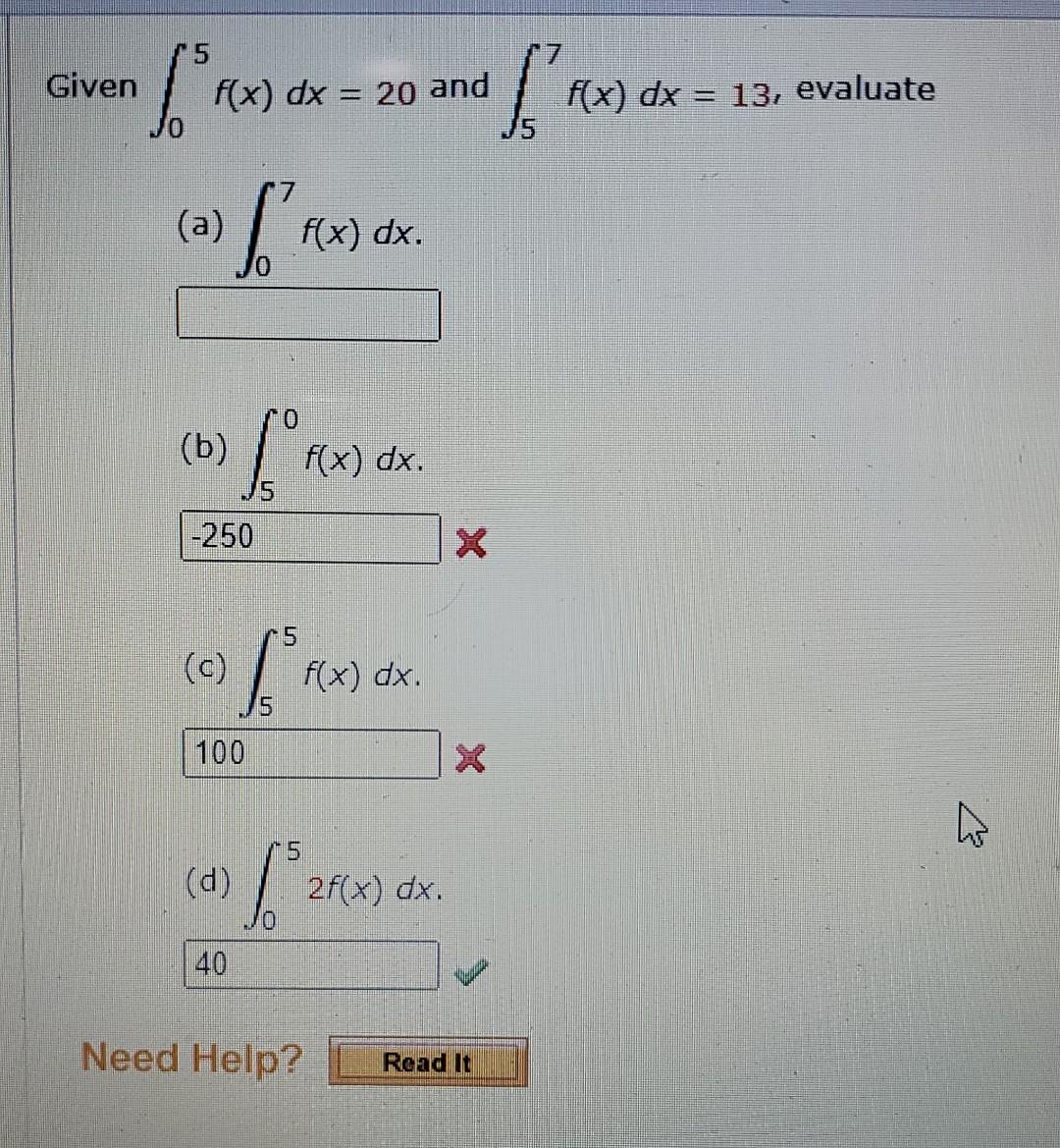 Solved Given ∫05f X Dx 20 And ∫57f X Dx 13 Evaluate A