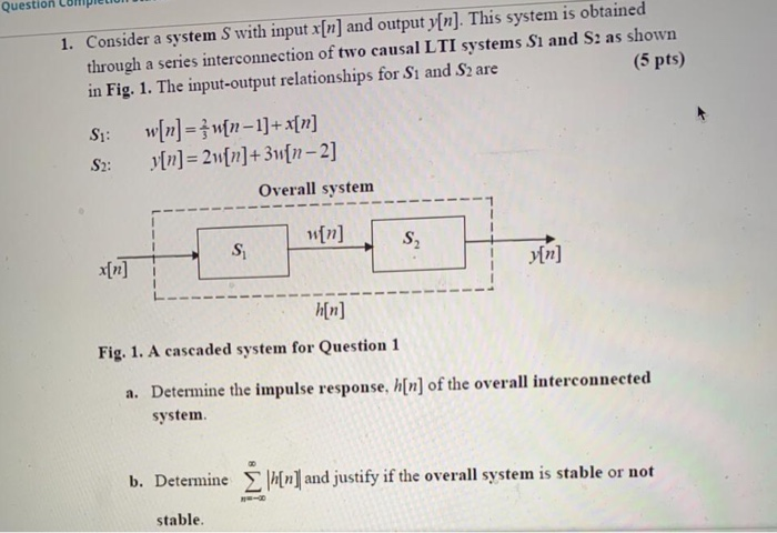 Solved Question 1. Consider a system S with input x[n] and | Chegg.com