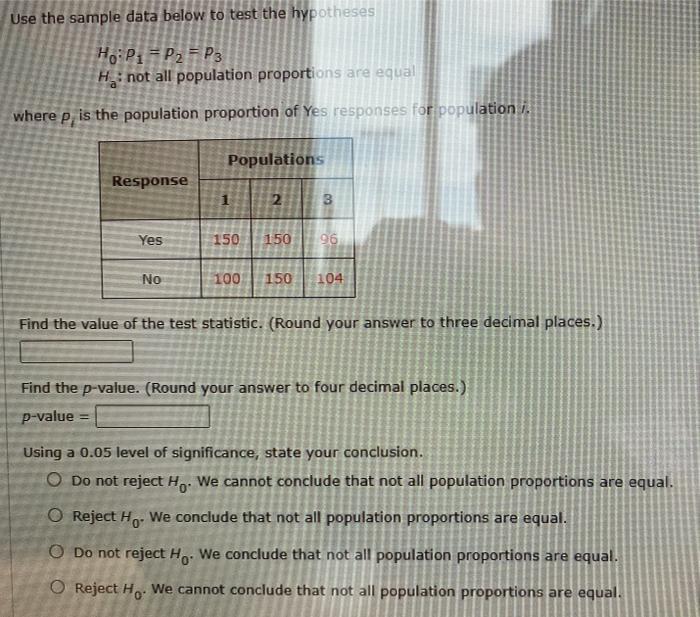 Solved Use the sample data below to test the hypotheses Ho: | Chegg.com