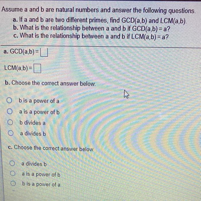 Solved Assume A And B Are Natural Numbers And Answer The | Chegg.com