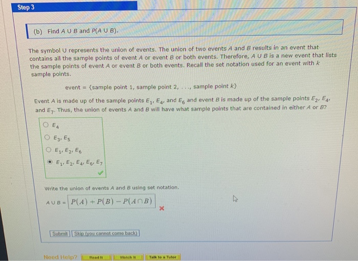 Solved Step 3 6 Find A U B And P Aub The Symbol U Rep Chegg Com