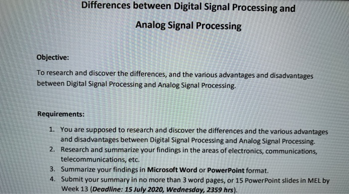 Solved Differences between Digital Signal Processing and | Chegg.com