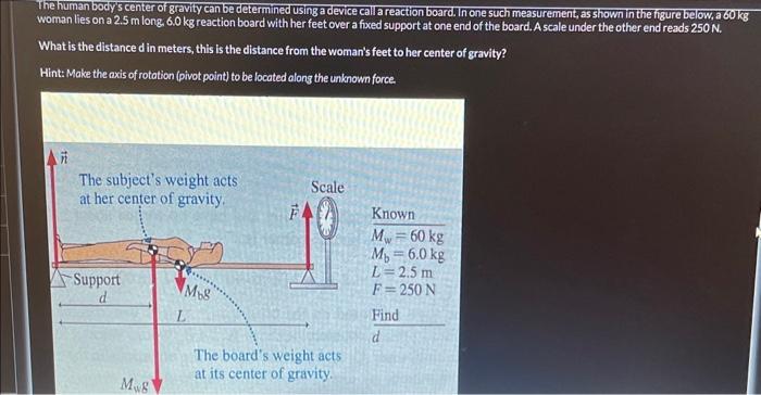 The human bodys center of gravity can be determined using a device call a reaction board. In one such measurement, as shown 