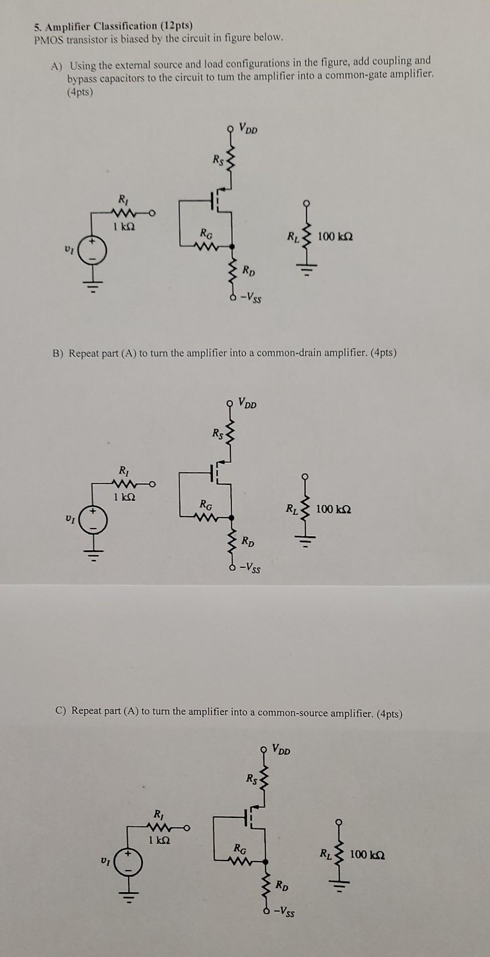 Solved 5. Amplifier Classification (12 pts) PMOS transistor