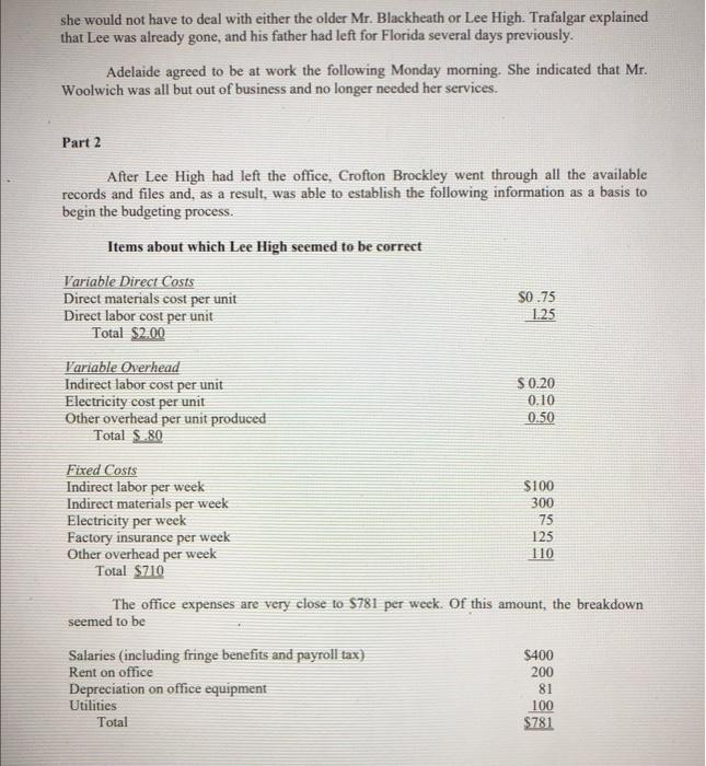 Solved BLACKHEATH MANUFACTURING COMPANYREVISITED Part 1 Mr.