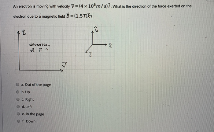 Solved An electron is moving with velocity ū=(4 x 10m /s). | Chegg.com
