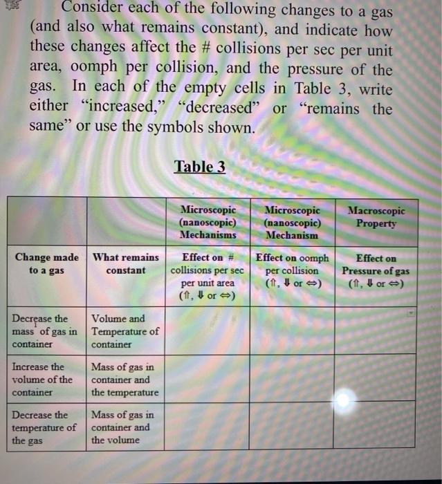 Solved Consider each of the following changes to a gas (and | Chegg.com