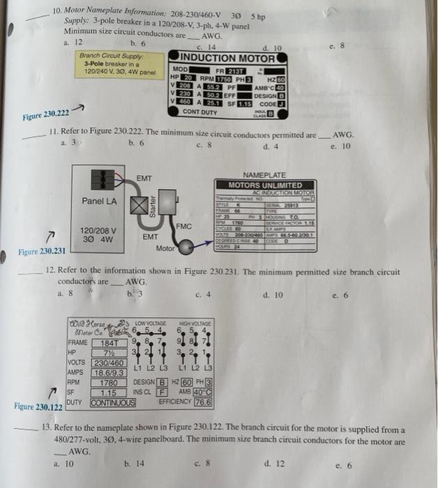 Solved A 12 C 10 Motor Nameplate Information Chegg Com