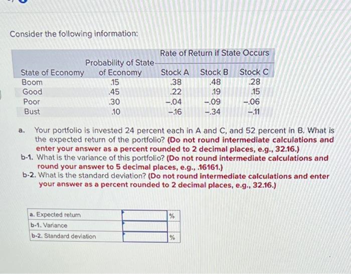 Solved Consider the following information: a. Your portfolio | Chegg.com