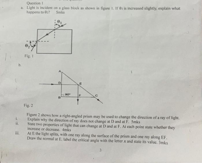 Solved Question I a. Light is incident on a glass block as | Chegg.com