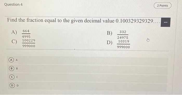 Find the fraction equal to the given decimal value | Chegg.com