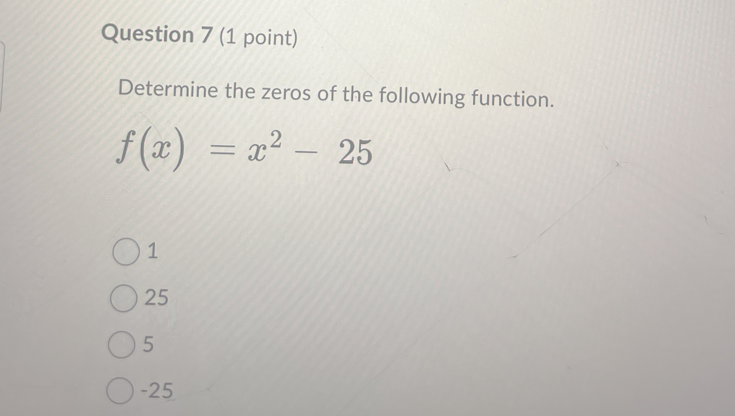 Solved Question 7 (1 ﻿point)etermine the zeros of the | Chegg.com