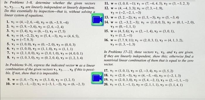 Solved In Problems 1-8, determine whether the given vectors | Chegg.com