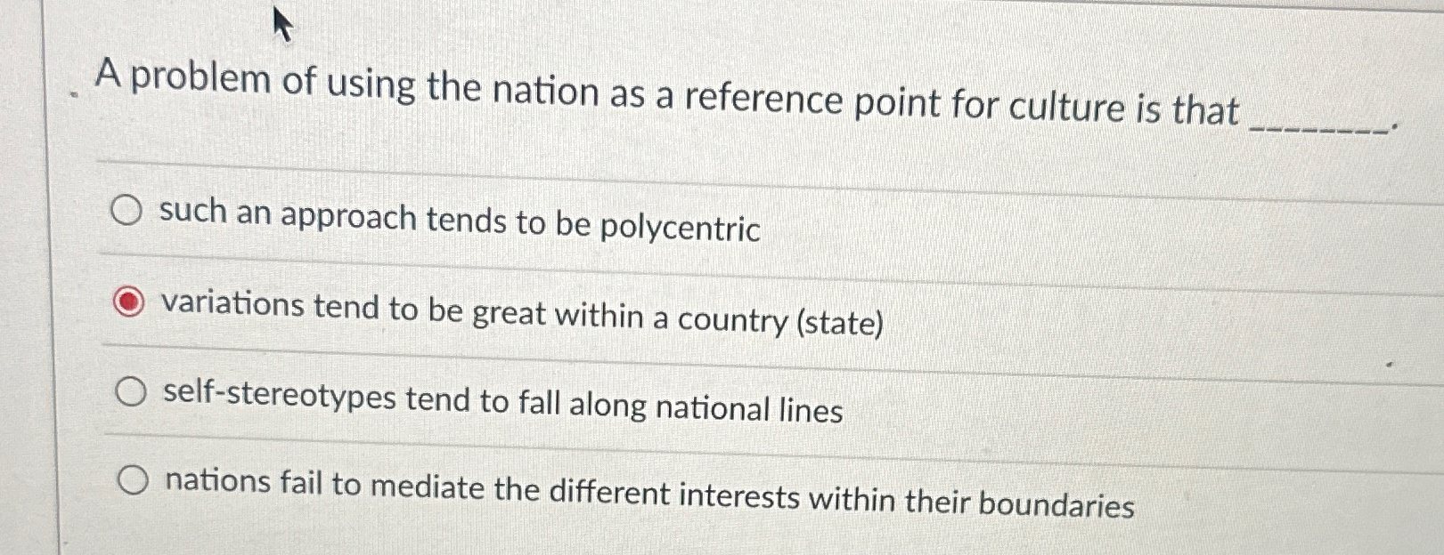 Solved A problem of using the nation as a reference point | Chegg.com
