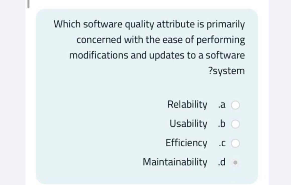 Solved Which software quality attribute is primarily | Chegg.com