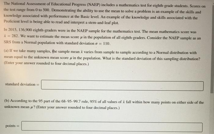 Solved The National Assessment of Educational Progress | Chegg.com