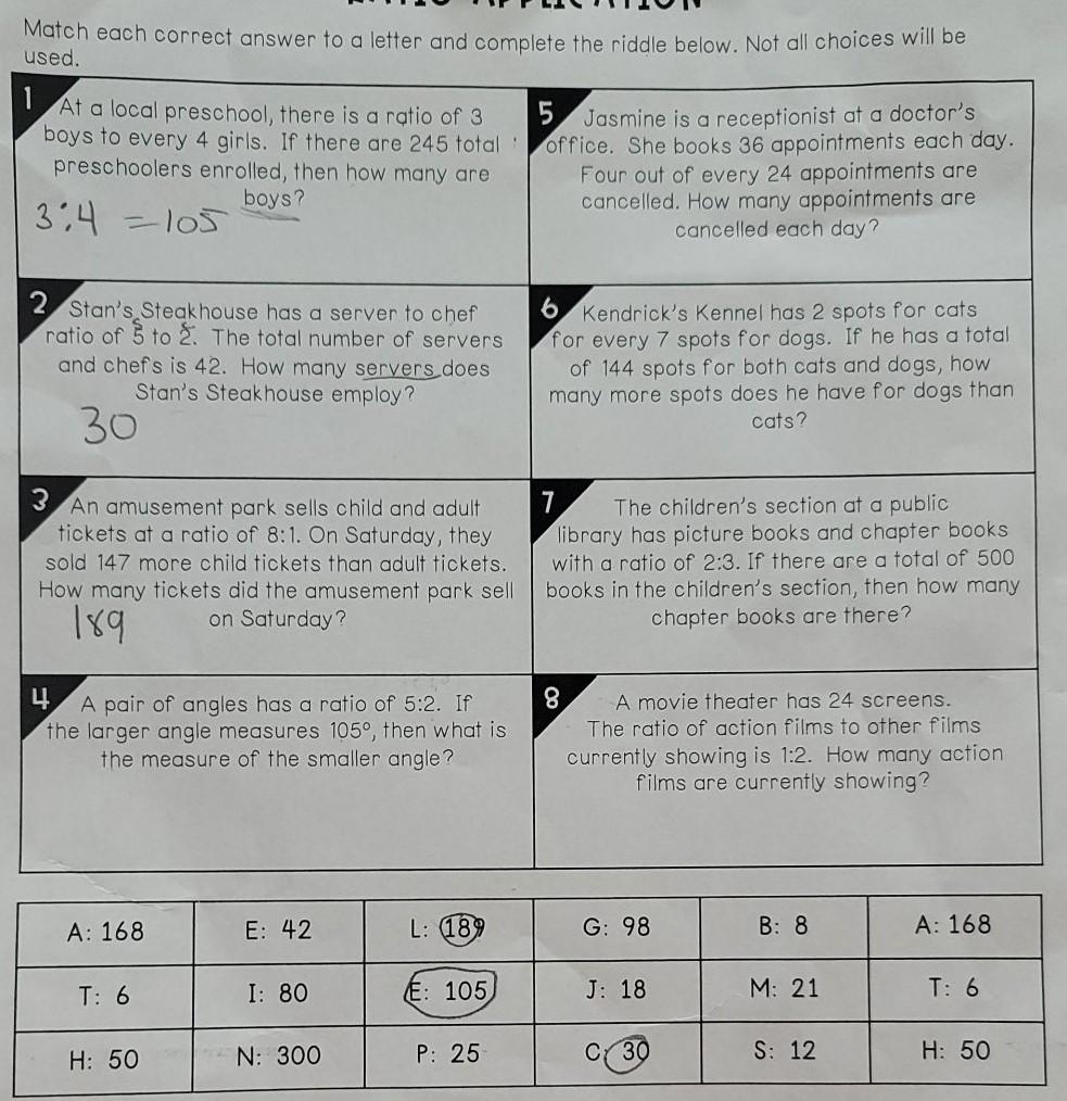 Solved Match each correct answer to a letter and complete | Chegg.com