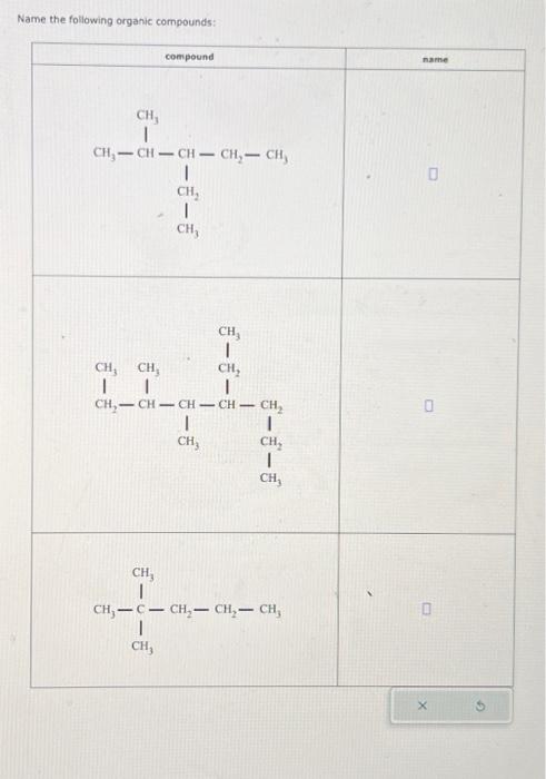 Solved Name the following organic compounds: CH3 CH,—CH—CH — | Chegg.com