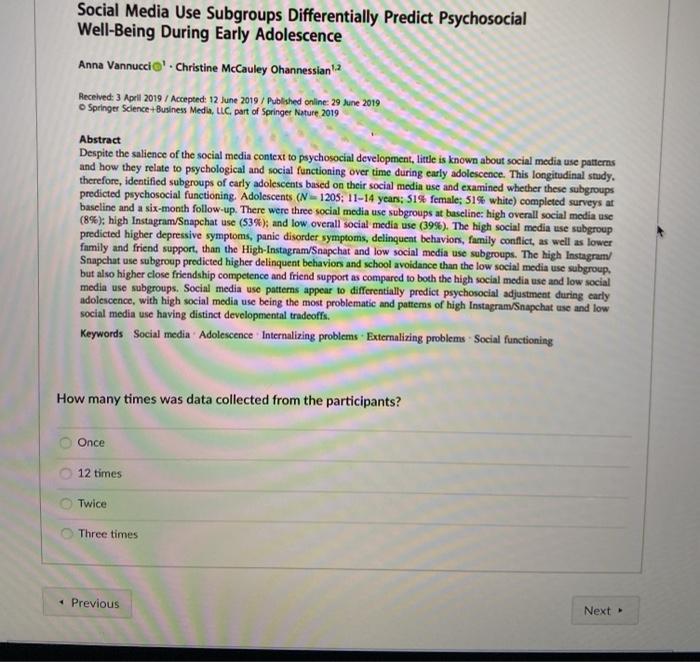 Solved Social Media Use Subgroups Differentially Predict | Chegg.com