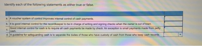 Solved Identify each of the following statements as either | Chegg.com