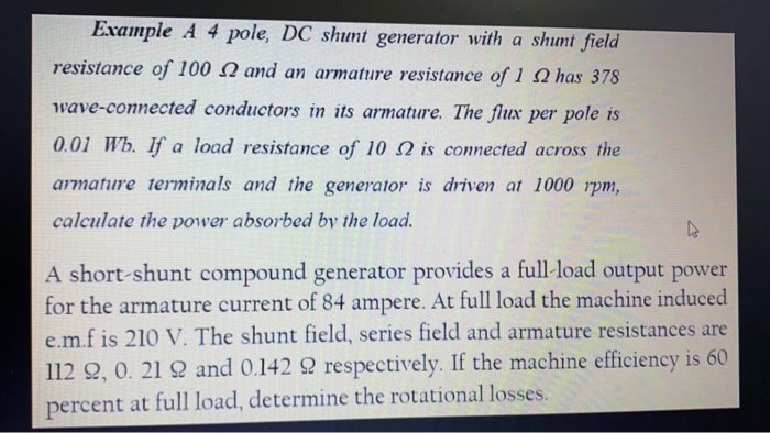 Solved Example A 4 Pole Dc Shunt Generator With A Shunt