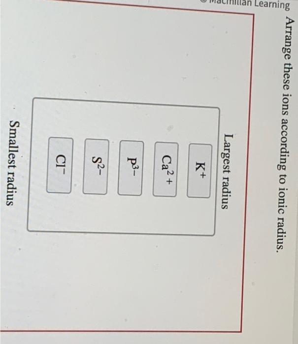 Solved Arrange these ions according to ionic radius. | Chegg.com