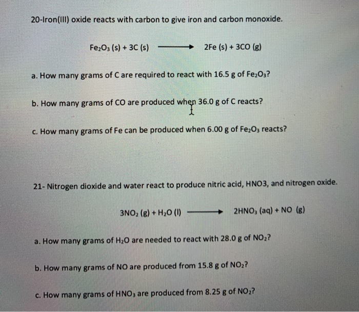 Solved 20Iron(III) oxide reacts with carbon to give iron