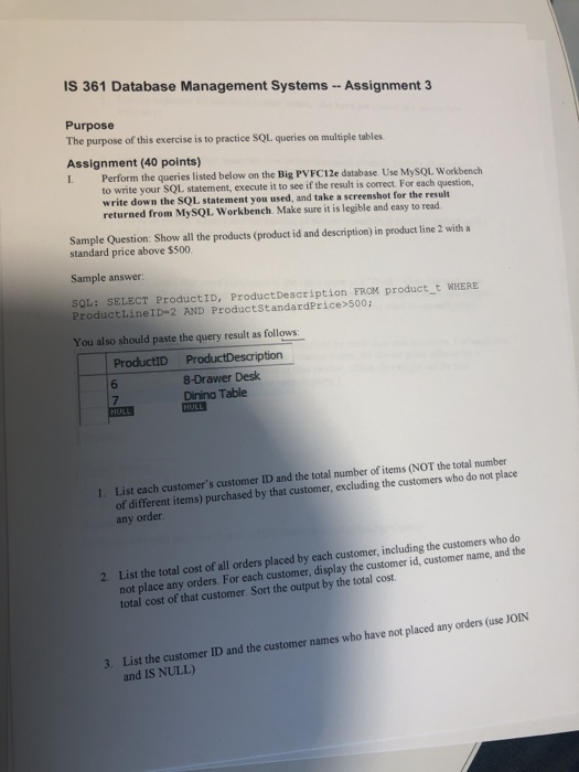 IS 361 Database Management Systems -- Assignment 3 | Chegg.com
