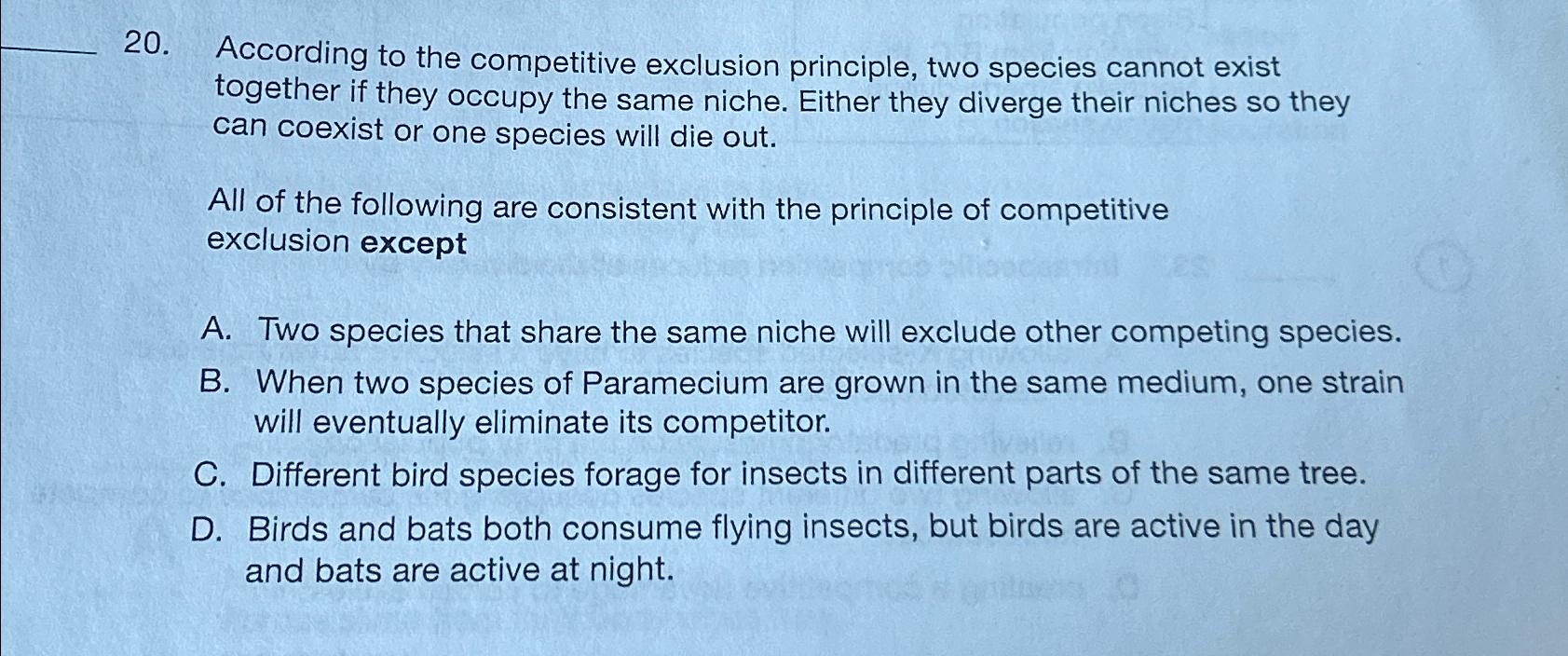 Solved According to the competitive exclusion principle, two | Chegg.com