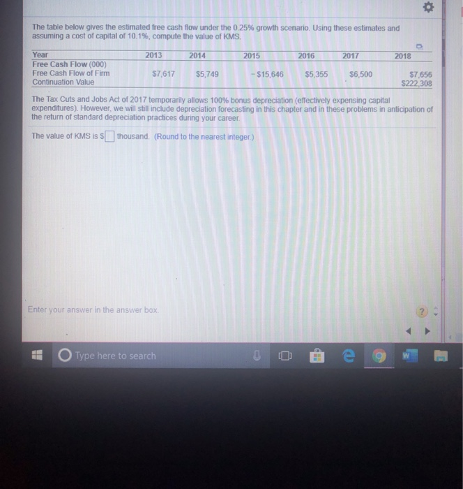 Solved The table below gives the estimated free cash flow | Chegg.com
