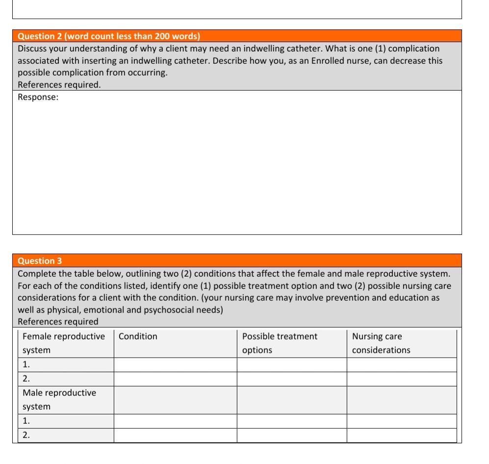 Question 2 (word count less than 200 words) Discuss your understanding of why a client may need an indwelling catheter. What