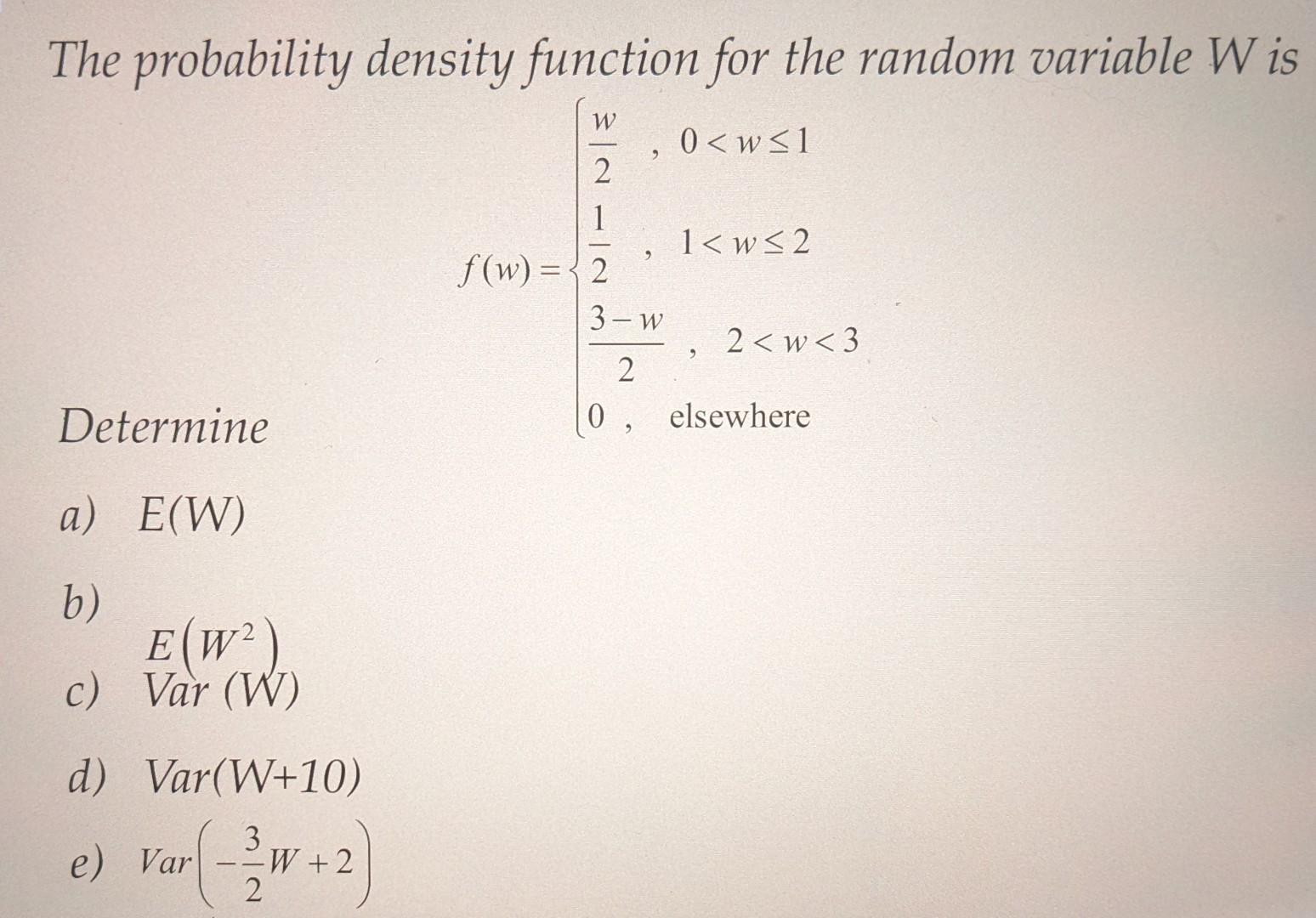 Solved The Probability Density Function For The Random | Chegg.com ...