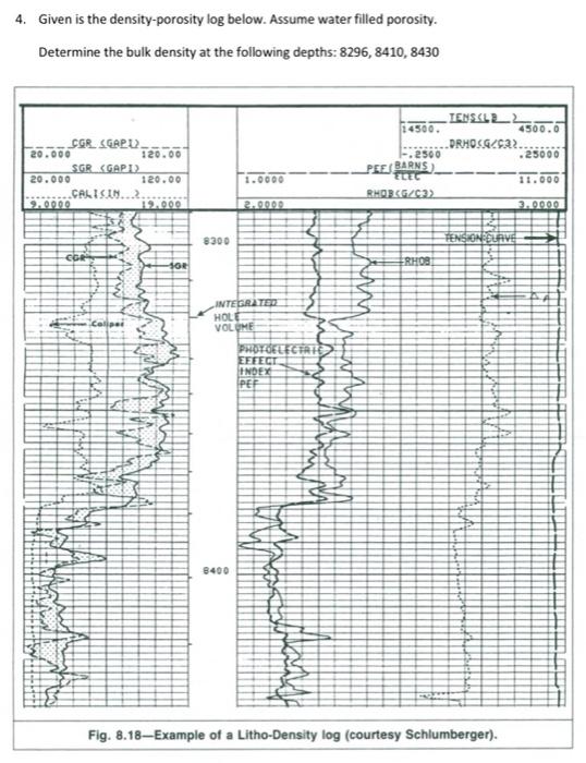 Solved 4. Given is the density-porosity log below. Assume | Chegg.com