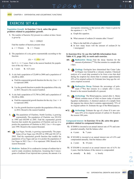 Solved 9:59 AM Tue Mar 24 + 0 400 CHAPTER 4 EXPONENTIAL AND | Chegg.com
