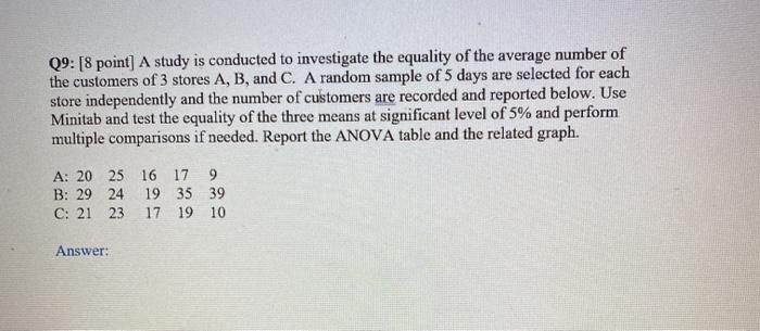 Solved 09:[8 point) A study is conducted to investigate the | Chegg.com