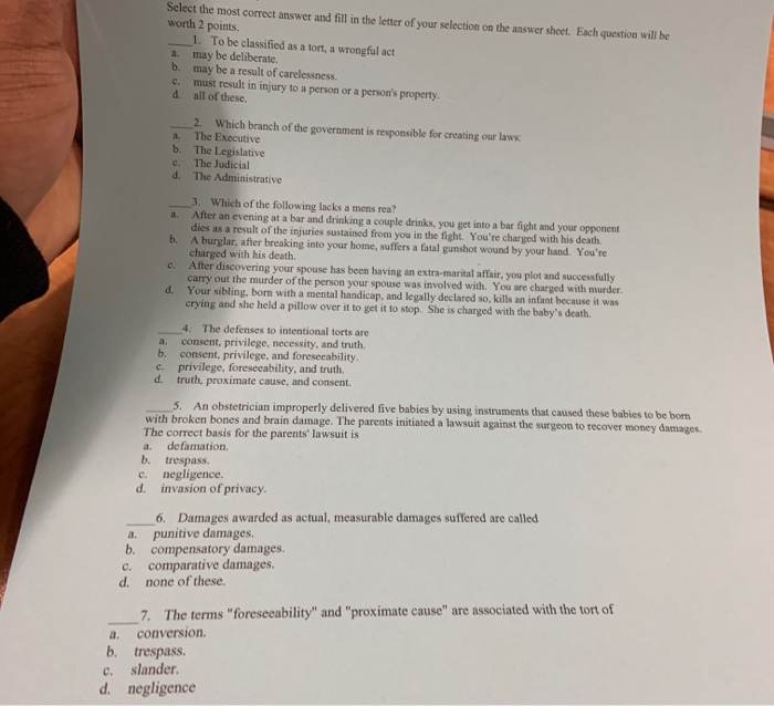 Solved Select the most correct answer and fill in the letter | Chegg.com