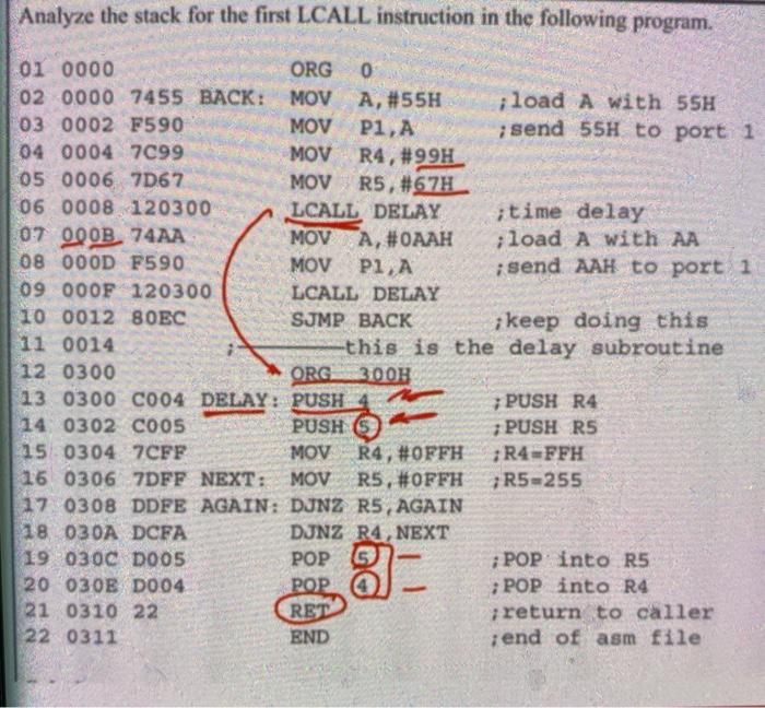 Solved Analyze the stack for the first LCALL instruction in | Chegg.com