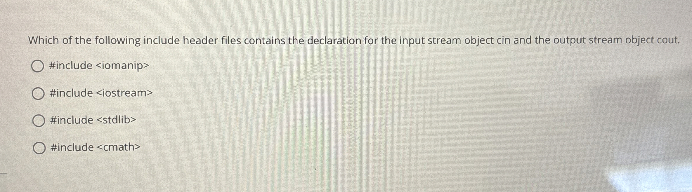 Solved Which of the following include header files contains | Chegg.com