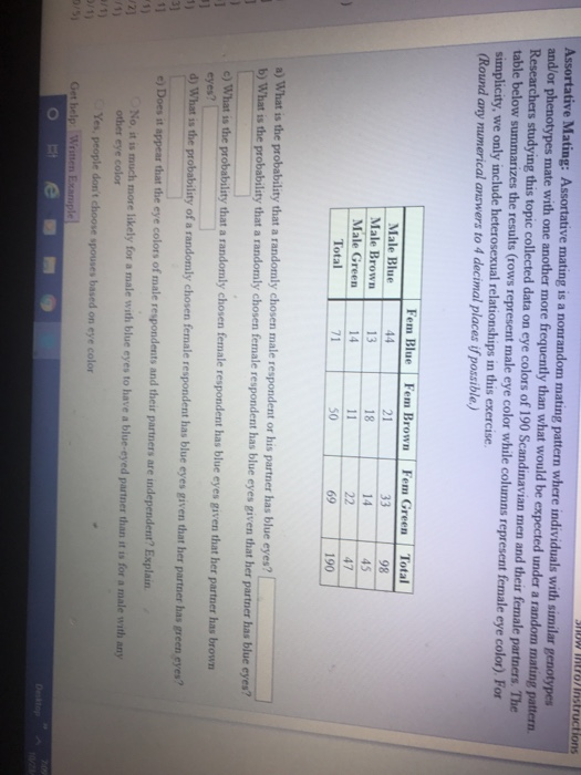 Solved Uw Intro/Instructions Assortative Mating: Assortative | Chegg.com