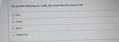 Solved For protists infecting you orally, the usual | Chegg.com